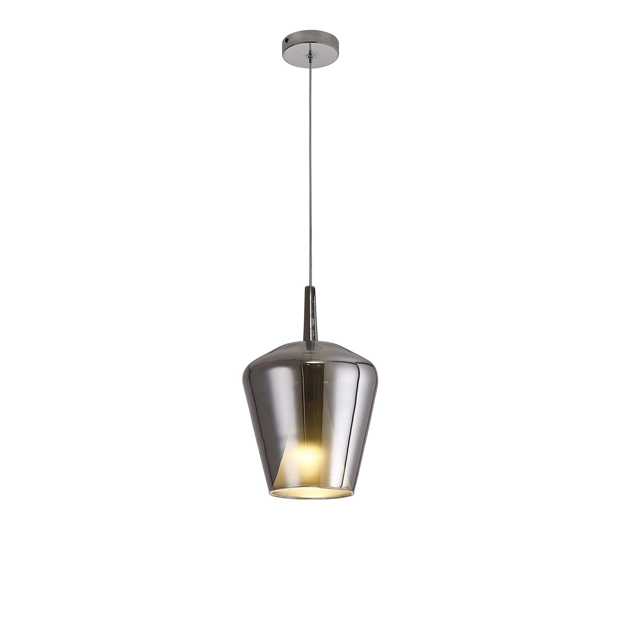 M8256 Elsa 1 Light Pendant With Inverted Bell Shade Chrome Glass With Frosted Inner Cone