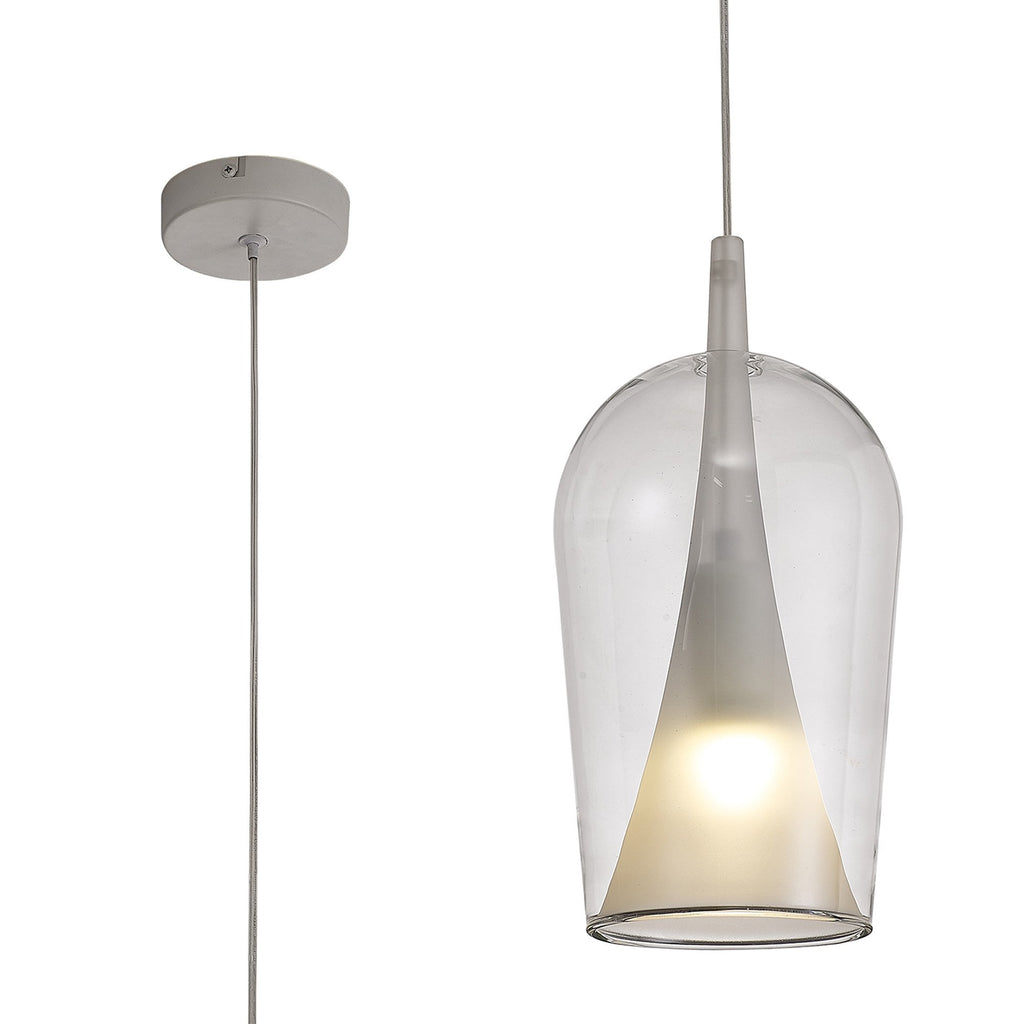 M8257 Elsa 1 Light Pendant With Champagne Glass Shade Clear Glass With Frosted Inner Cone