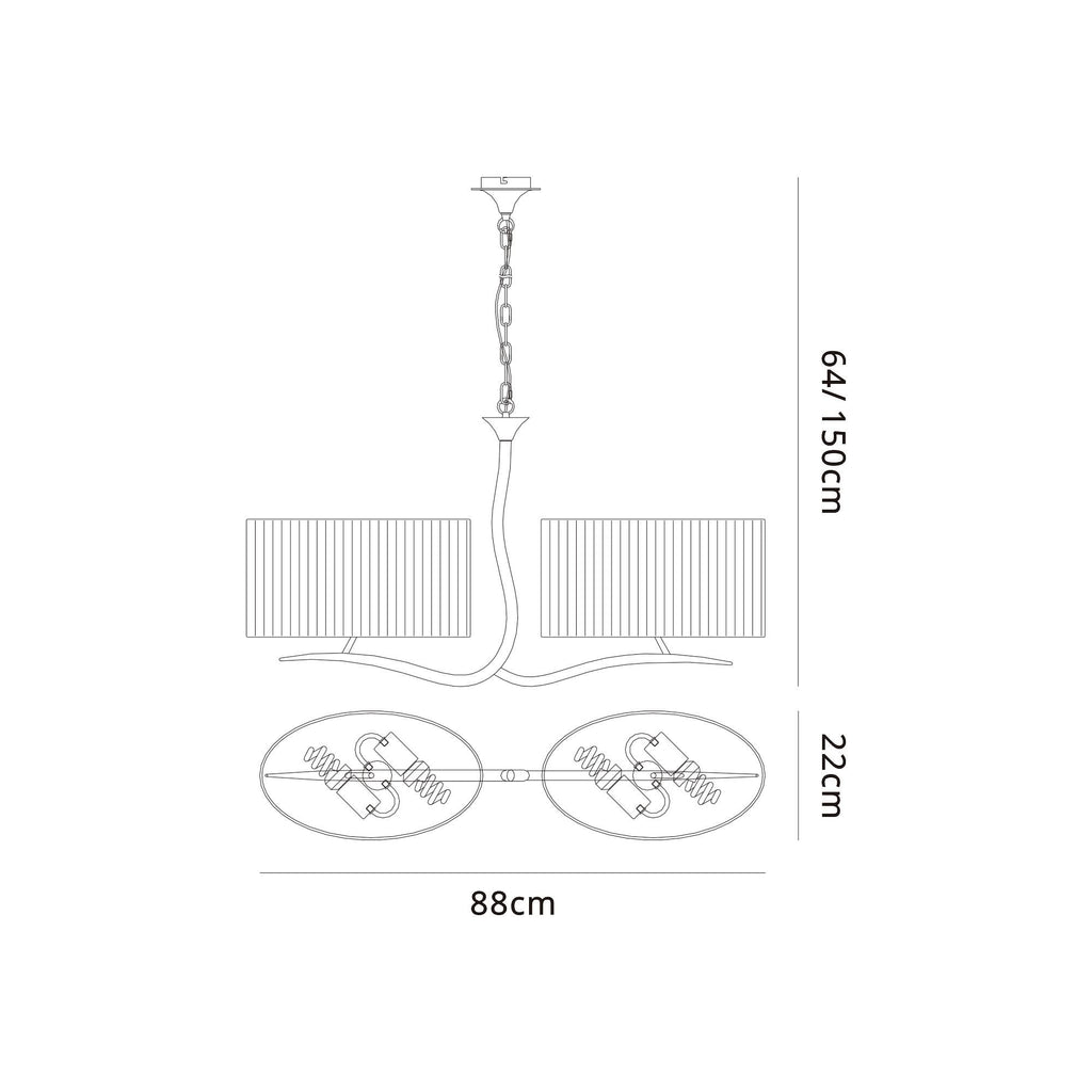 M1130/SP Eve Linear Pendant 2 Arm 4 Light Polished Chrome With Spanish Corrugated White Oval Shades