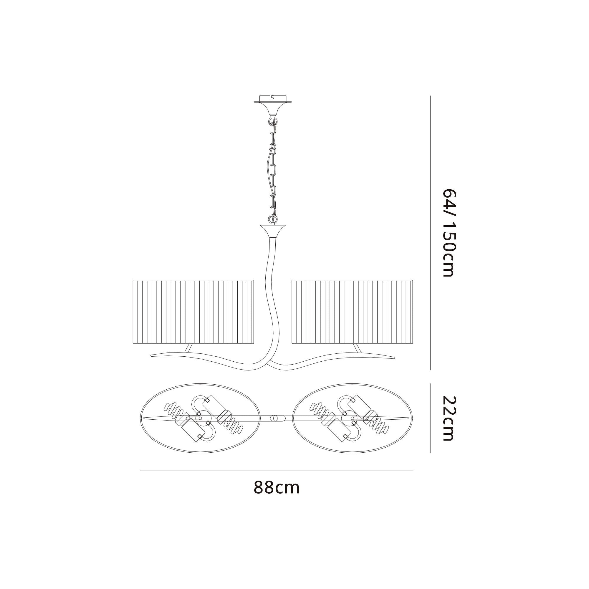 M1130/SP Eve Linear Pendant 2 Arm 4 Light Polished Chrome With Spanish Corrugated White Oval Shades