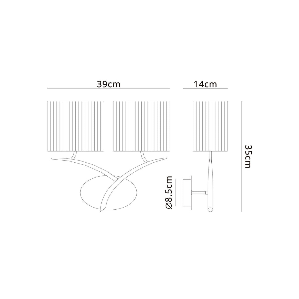 M1135/SP Eve Wall Lamp 2 Light Polished Chrome With Spanish Corrugated White Oval Shades