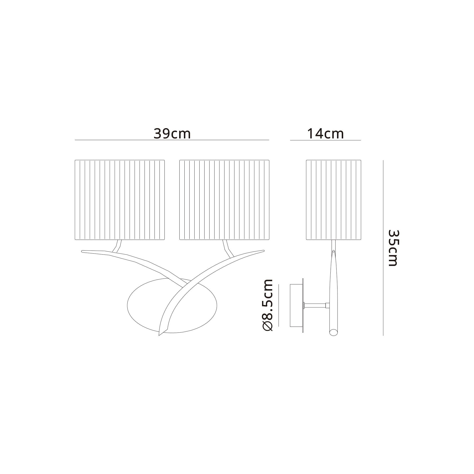 M1135/SP Eve Wall Lamp 2 Light Polished Chrome With Spanish Corrugated White Oval Shades