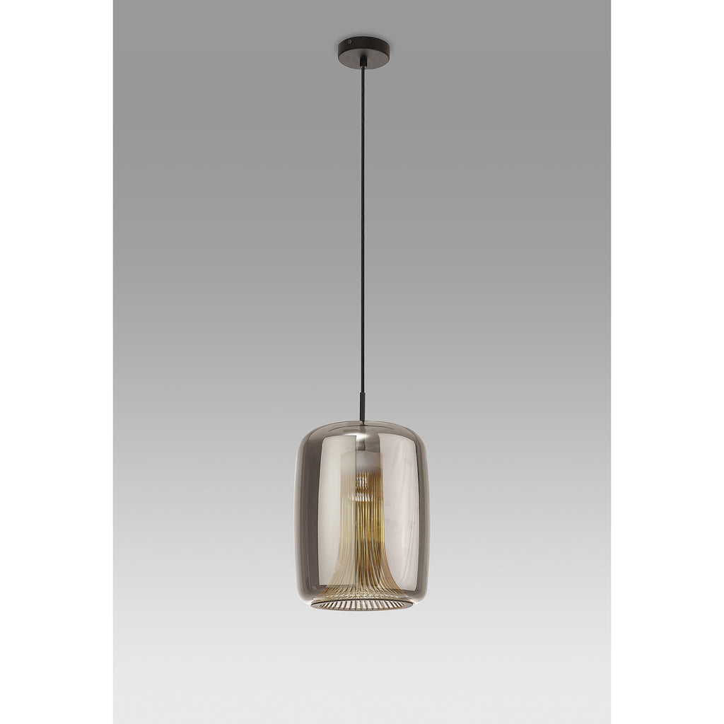 M8521 Kriss Cylinder Pendant Black/Black Glass Shade With Inner Lined Funnel Glass