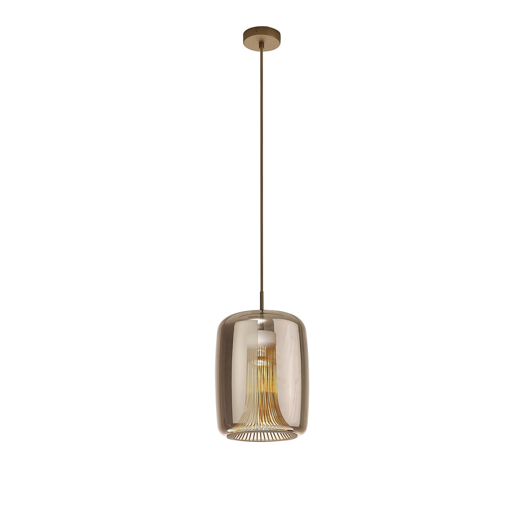 M8526 Kriss Cylinder Pendant Bronze/Bronze Glass Shade With Inner Lined Funnel Glass