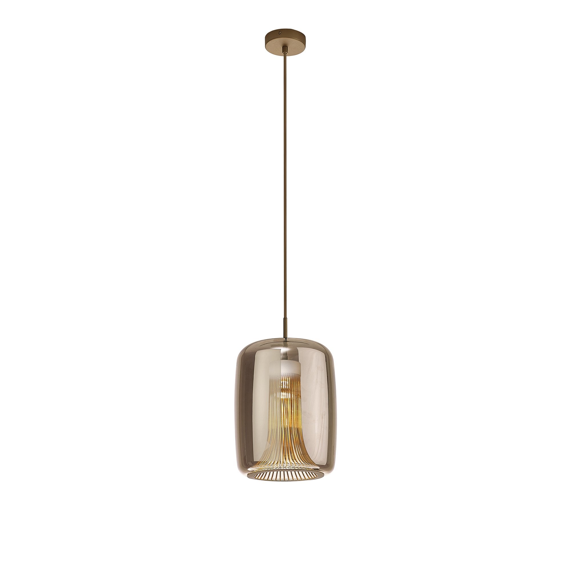 M8526 Kriss Cylinder Pendant Bronze/Bronze Glass Shade With Inner Lined Funnel Glass