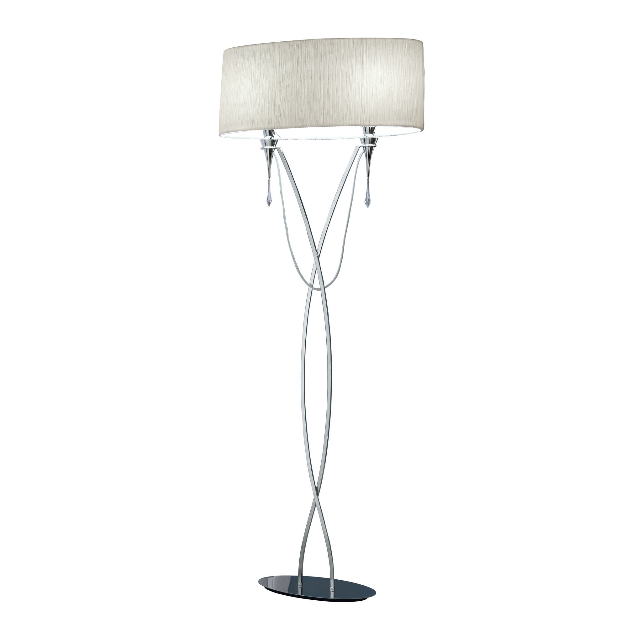 M1319 Lucca Floor Lamp 2 Light Polished Chrome With White Shade & Clear Crystal