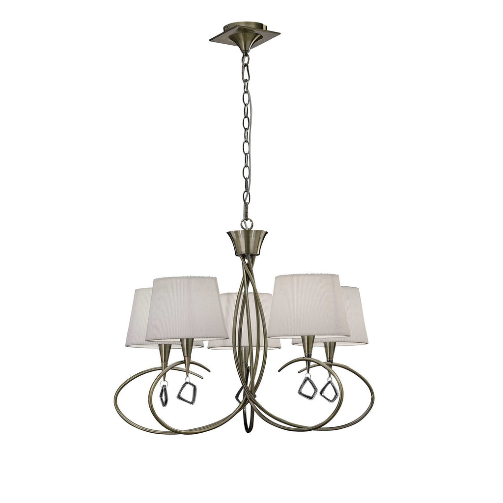 M1641AB Mara Pendant 5 Light Antique Brass With Ivory White Shades