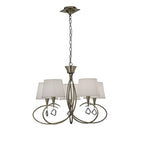 M1641AB Mara Pendant 5 Light Antique Brass With Ivory White Shades