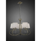 M1641AB Mara Pendant 5 Light Antique Brass With Ivory White Shades