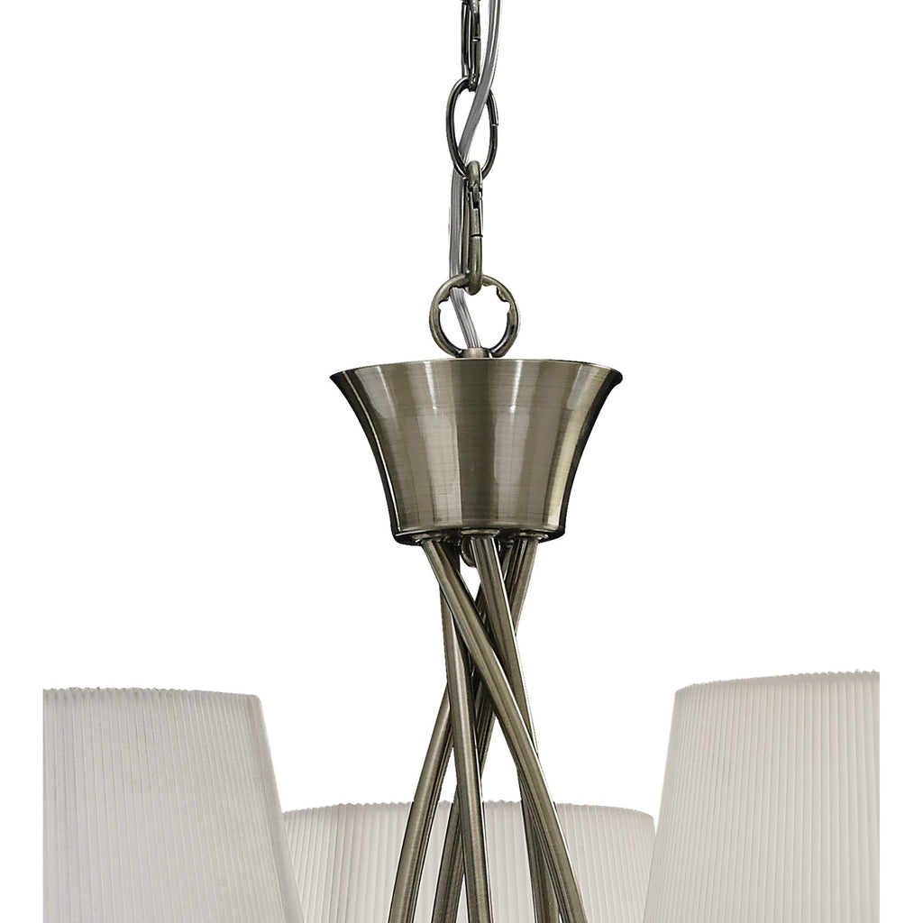 M1641AB Mara Pendant 5 Light Antique Brass With Ivory White Shades
