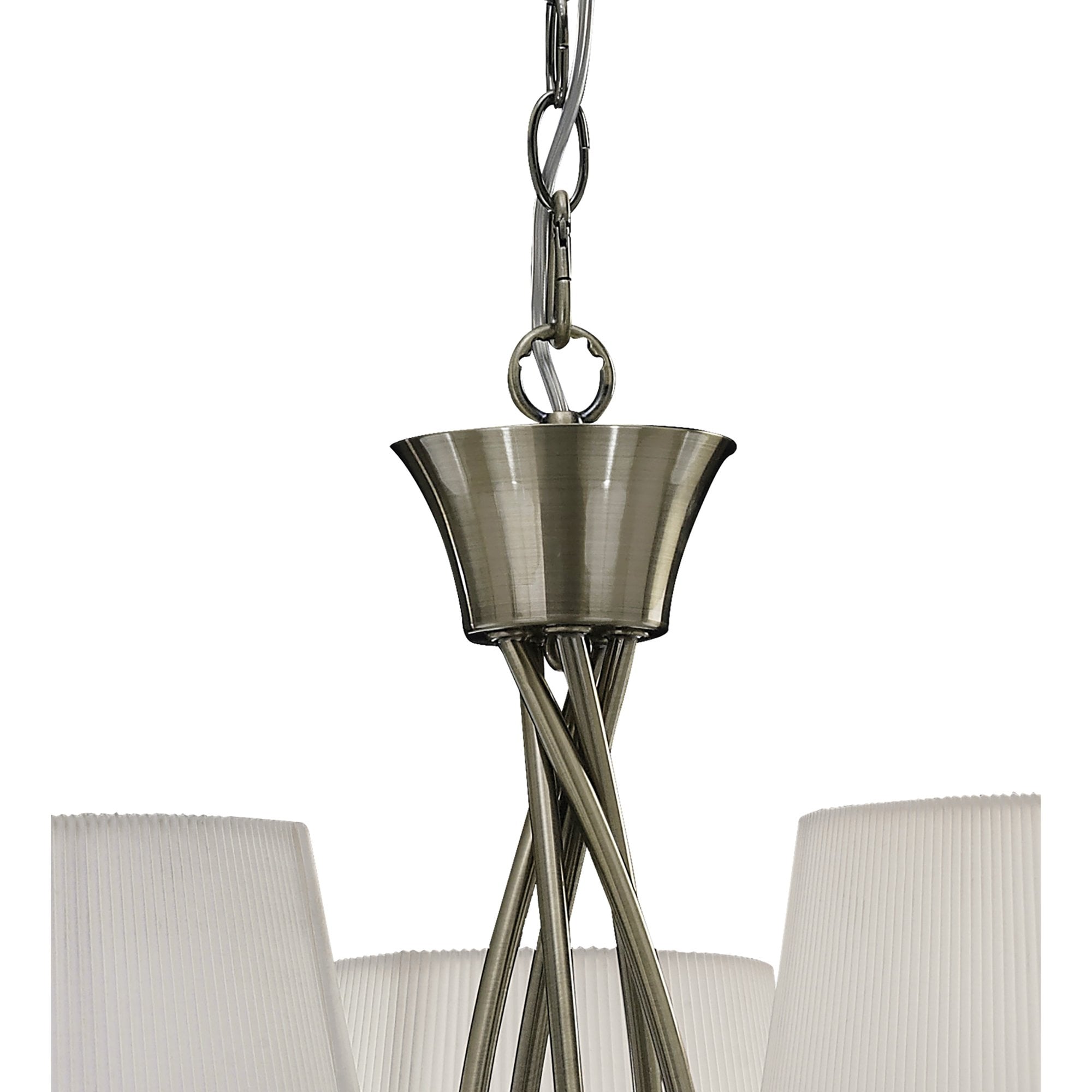 M1641AB Mara Pendant 5 Light Antique Brass With Ivory White Shades