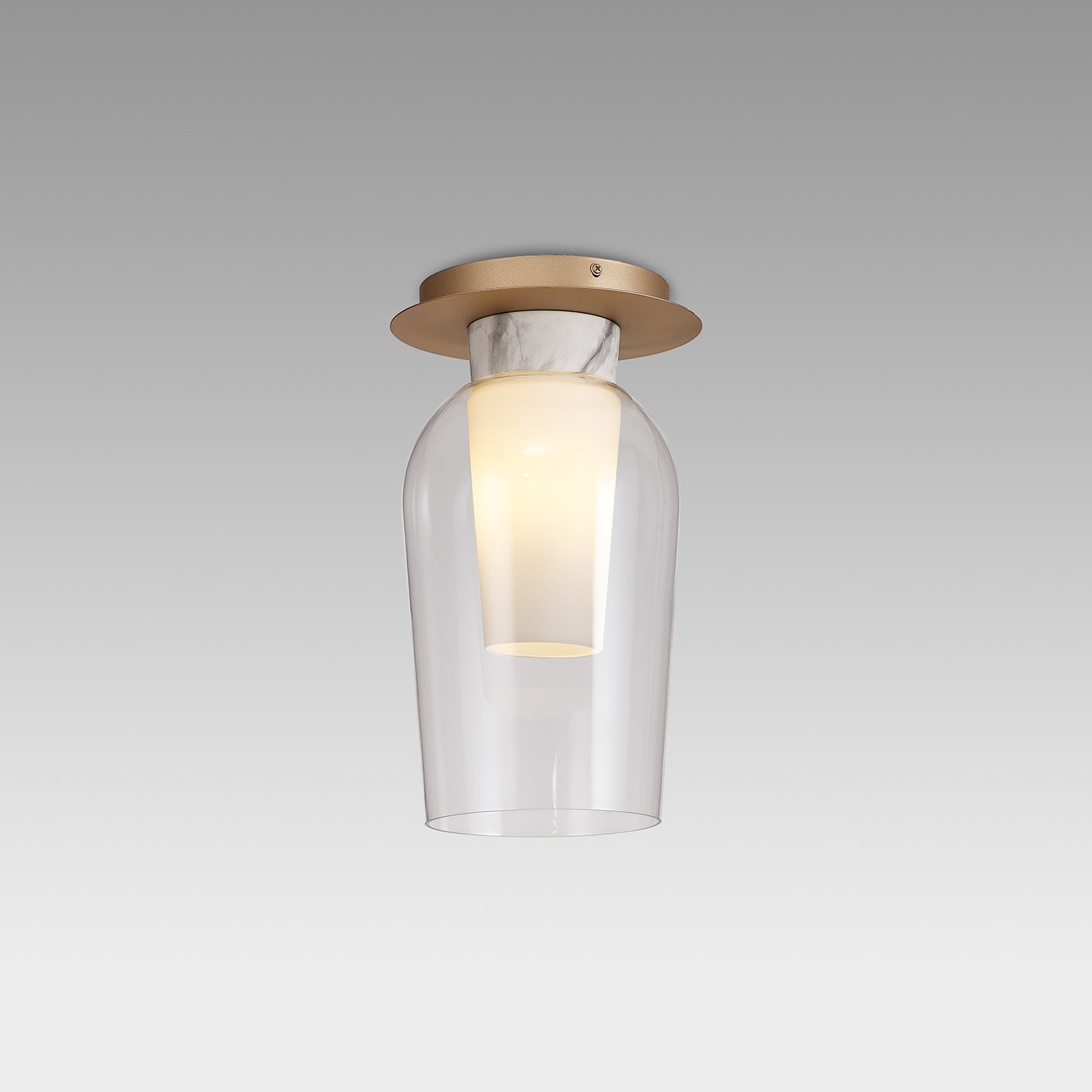 M8399 Nora 1 Light Semi Ceiling Gold/White/Clear Glass With Frosted Inner