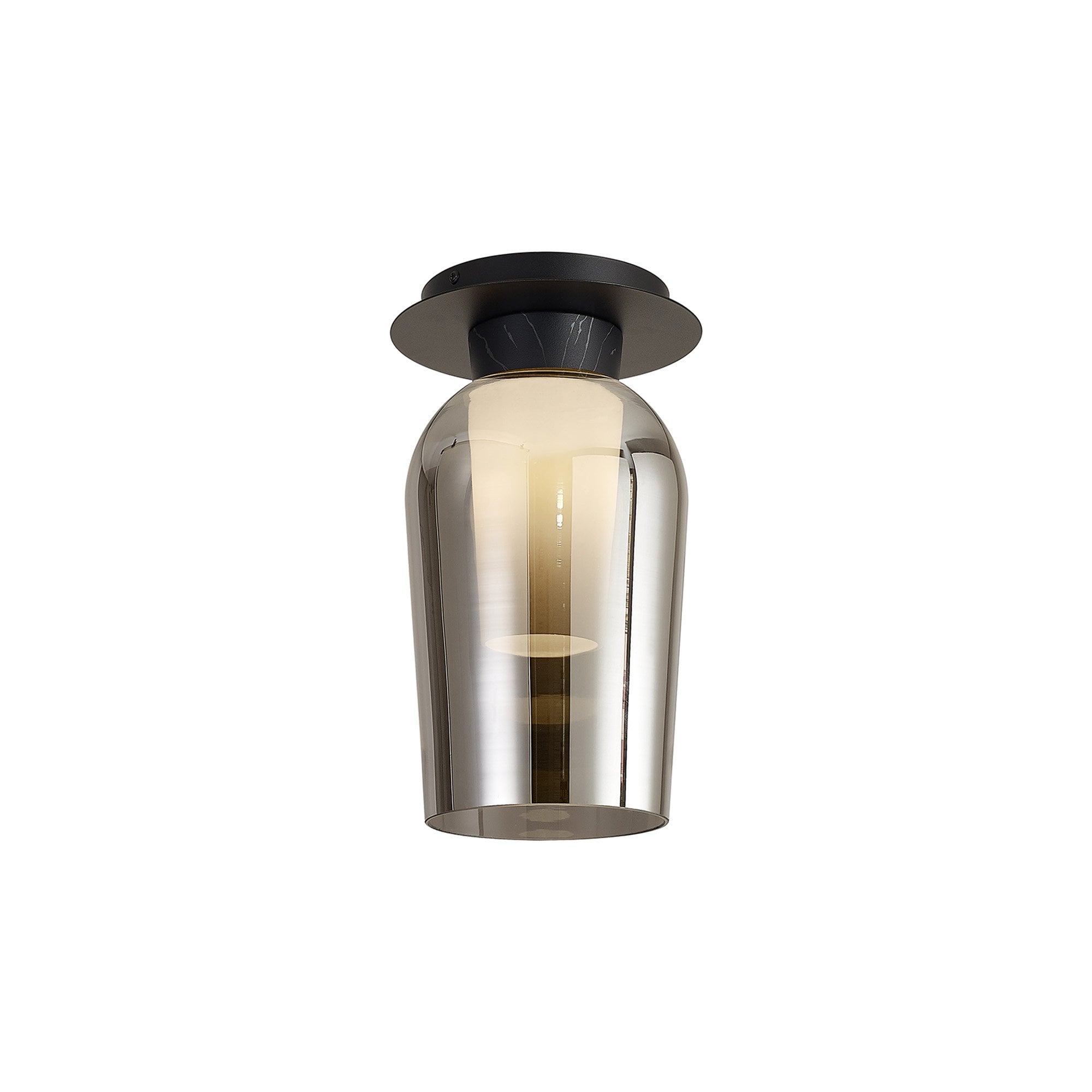 M8287 Nora 1 Light Semi Ceiling Black/Black Marble/Chrome Glass With Frosted Inner