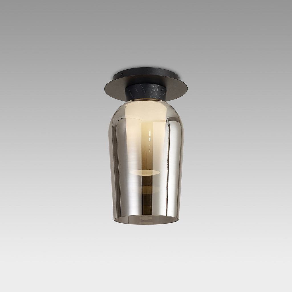 M8287 Nora 1 Light Semi Ceiling Black/Black Marble/Chrome Glass With Frosted Inner