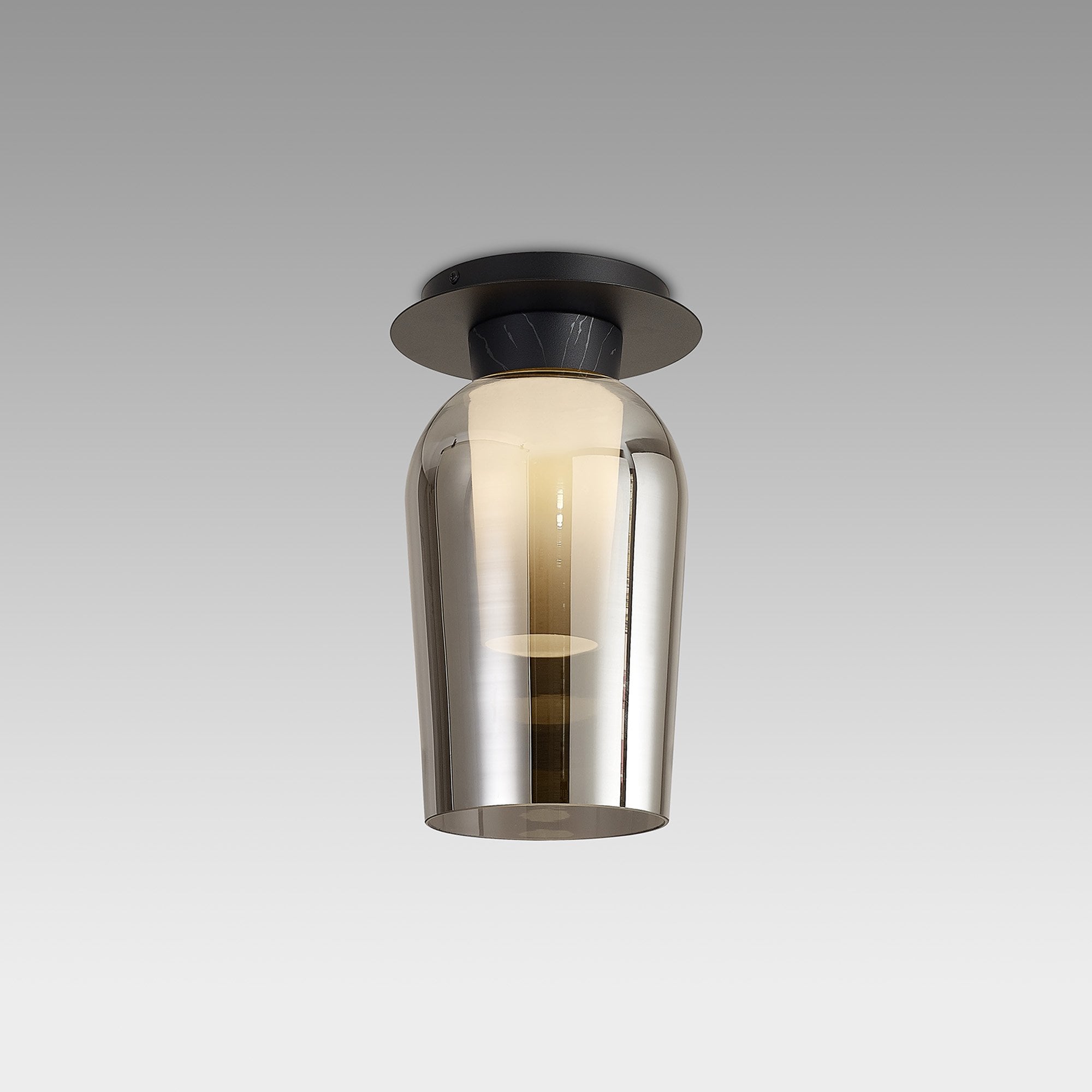 M8287 Nora 1 Light Semi Ceiling Black/Black Marble/Chrome Glass With Frosted Inner
