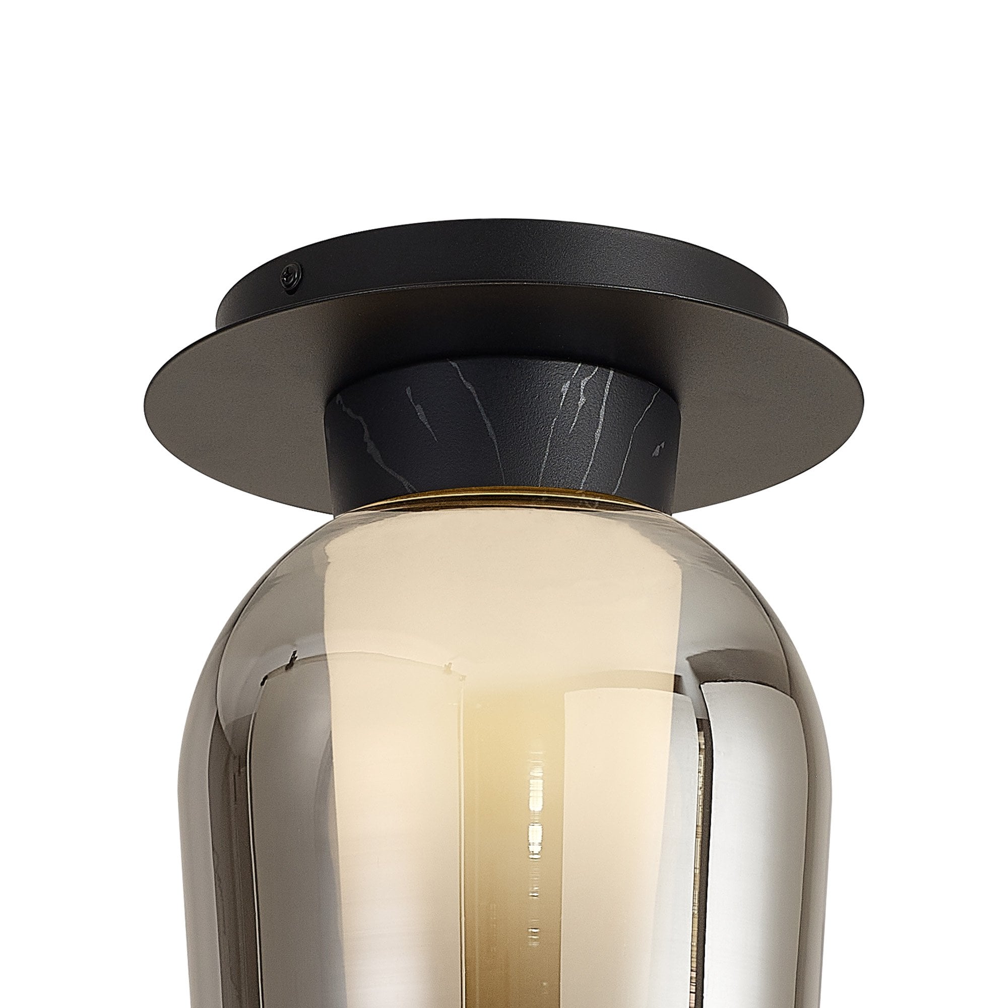 M8287 Nora 1 Light Semi Ceiling Black/Black Marble/Chrome Glass With Frosted Inner