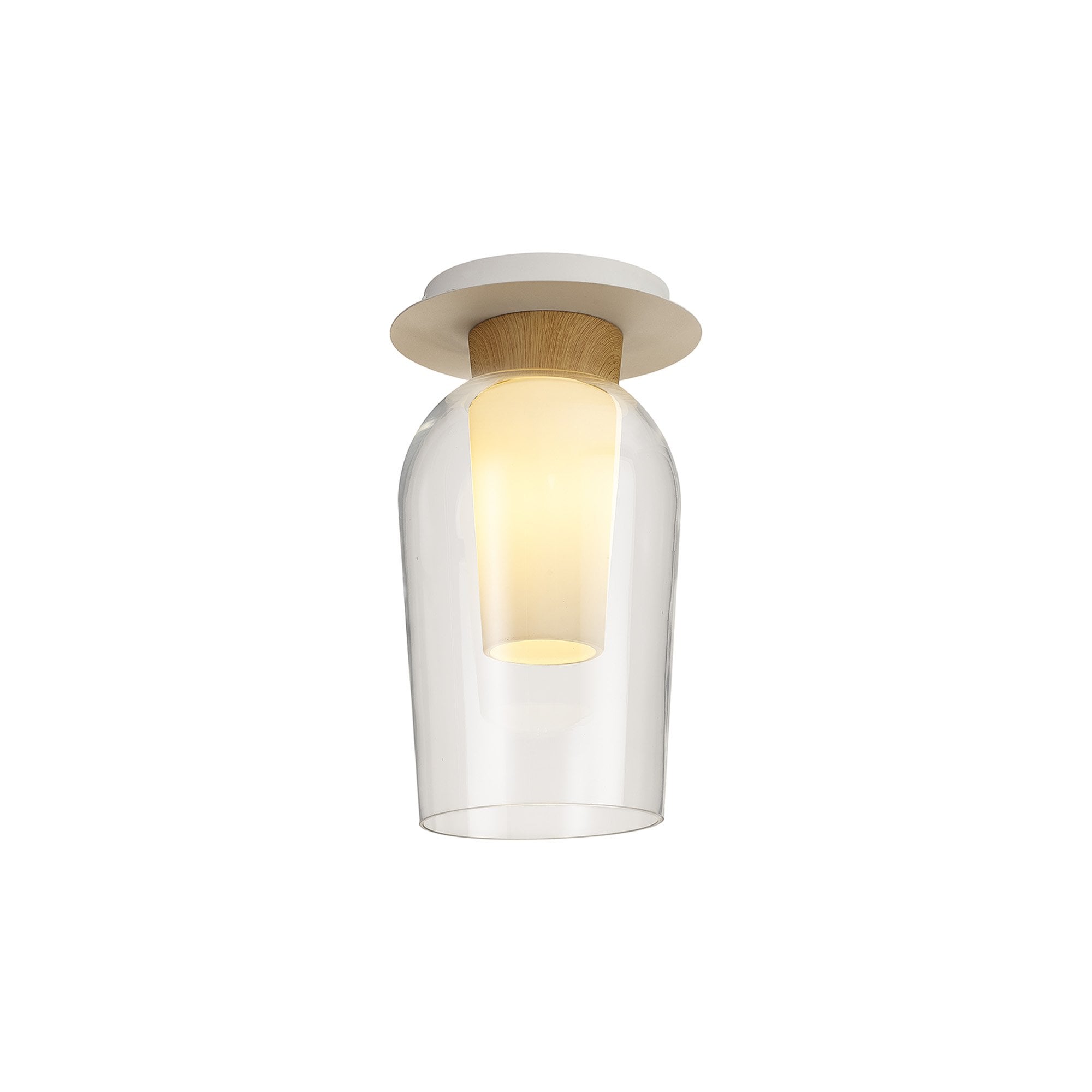 M8279 Nora 1 Light Semi Ceiling White/Wood/Clear Glass With Frosted Inner