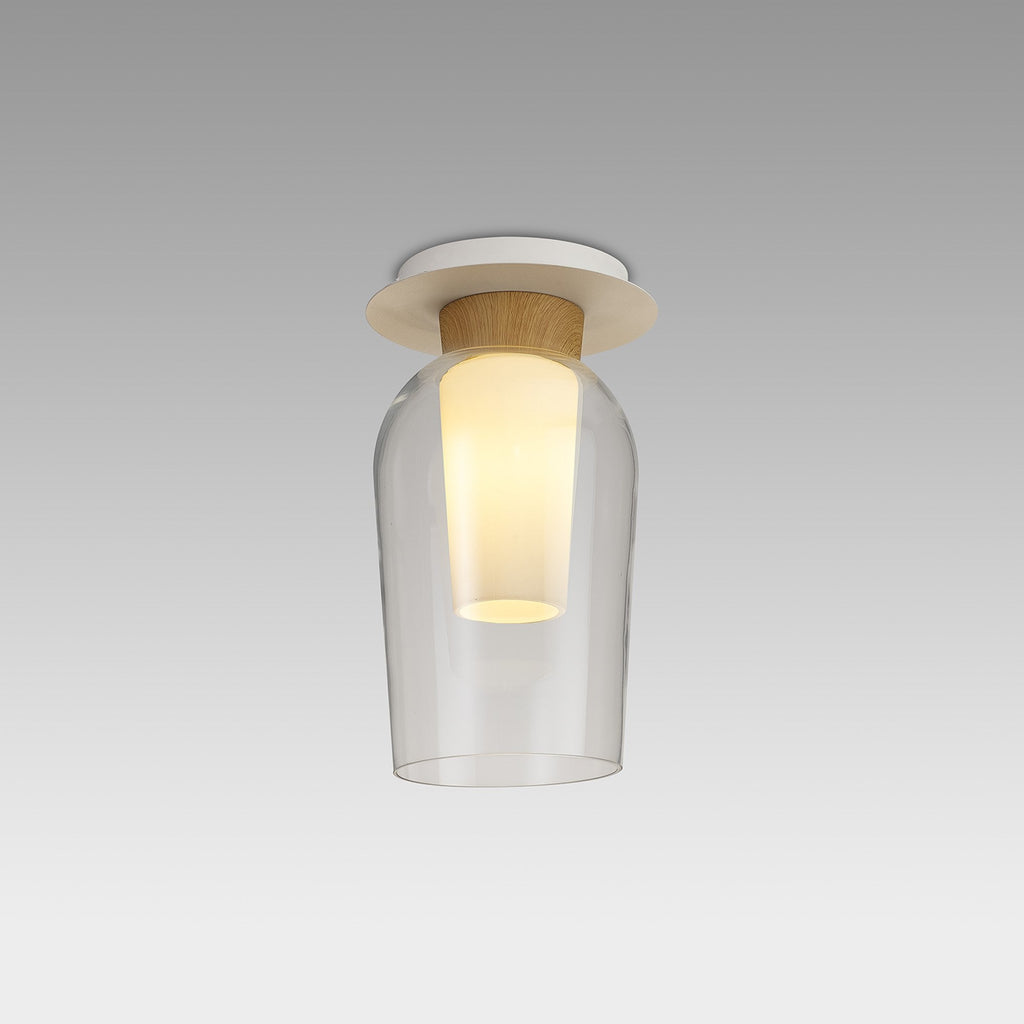 M8279 Nora 1 Light Semi Ceiling White/Wood/Clear Glass With Frosted Inner