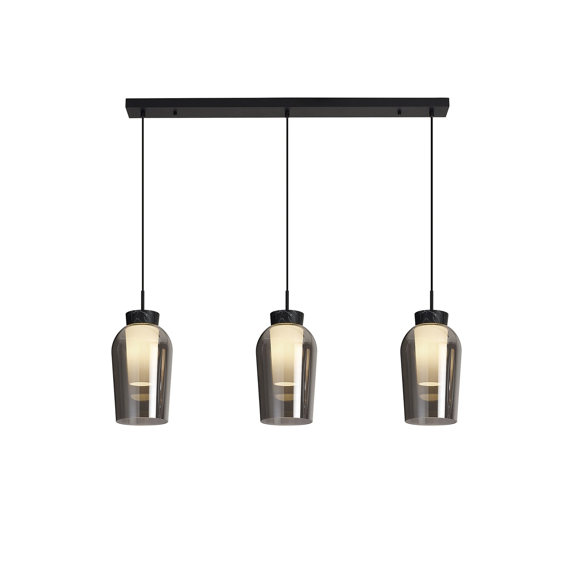 M8285 Nora 3 Light Linear Pendant Black/Black Marble/Chrome Glass With Frosted Inner