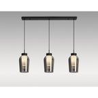 M8285 Nora 3 Light Linear Pendant Black/Black Marble/Chrome Glass With Frosted Inner