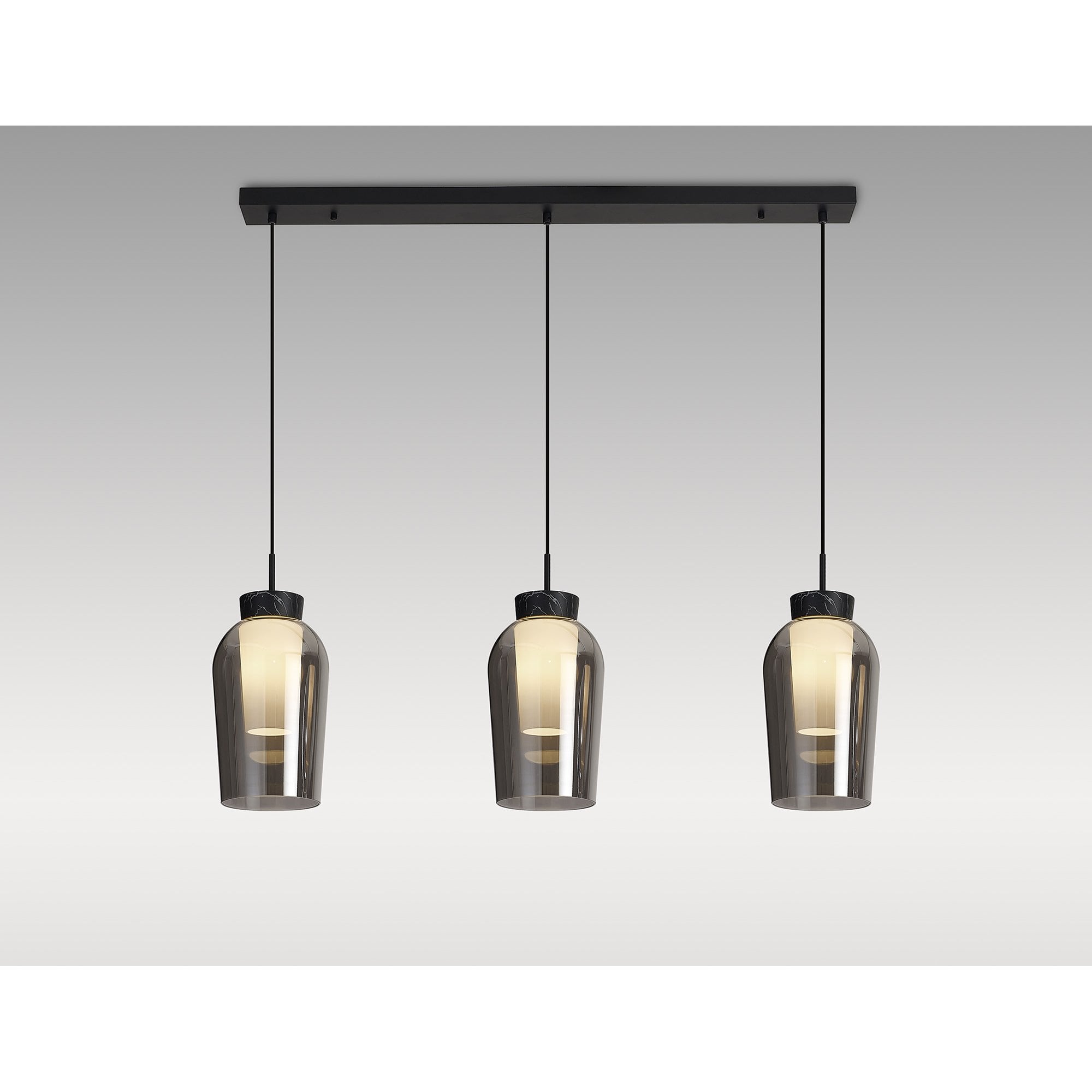 M8285 Nora 3 Light Linear Pendant Black/Black Marble/Chrome Glass With Frosted Inner