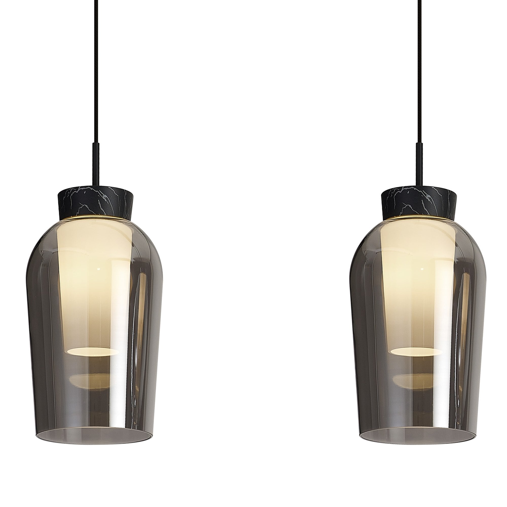 M8285 Nora 3 Light Linear Pendant Black/Black Marble/Chrome Glass With Frosted Inner
