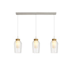 M8277 Nora 3 Light Linear Pendant White/Wood/Clear Glass With Frosted Inner