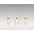 M8277 Nora 3 Light Linear Pendant White/Wood/Clear Glass With Frosted Inner