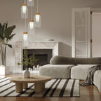 M8277 Nora 3 Light Linear Pendant White/Wood/Clear Glass With Frosted Inner