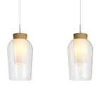 M8277 Nora 3 Light Linear Pendant White/Wood/Clear Glass With Frosted Inner