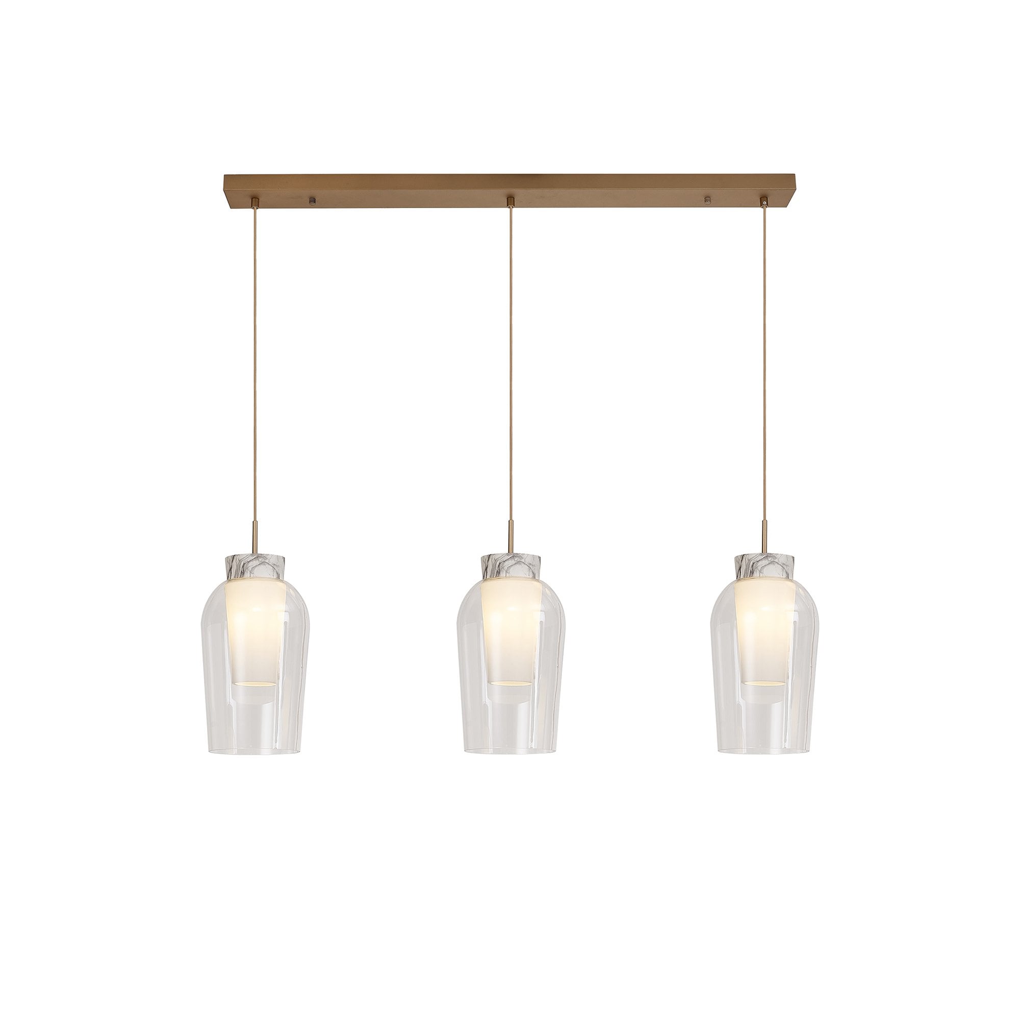 M8397 Nora 3 Light Linear Pendant Gold/White/Clear Glass With Frosted Inner