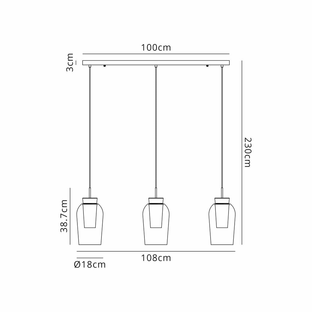 M8397 Nora 3 Light Linear Pendant Gold/White/Clear Glass With Frosted Inner