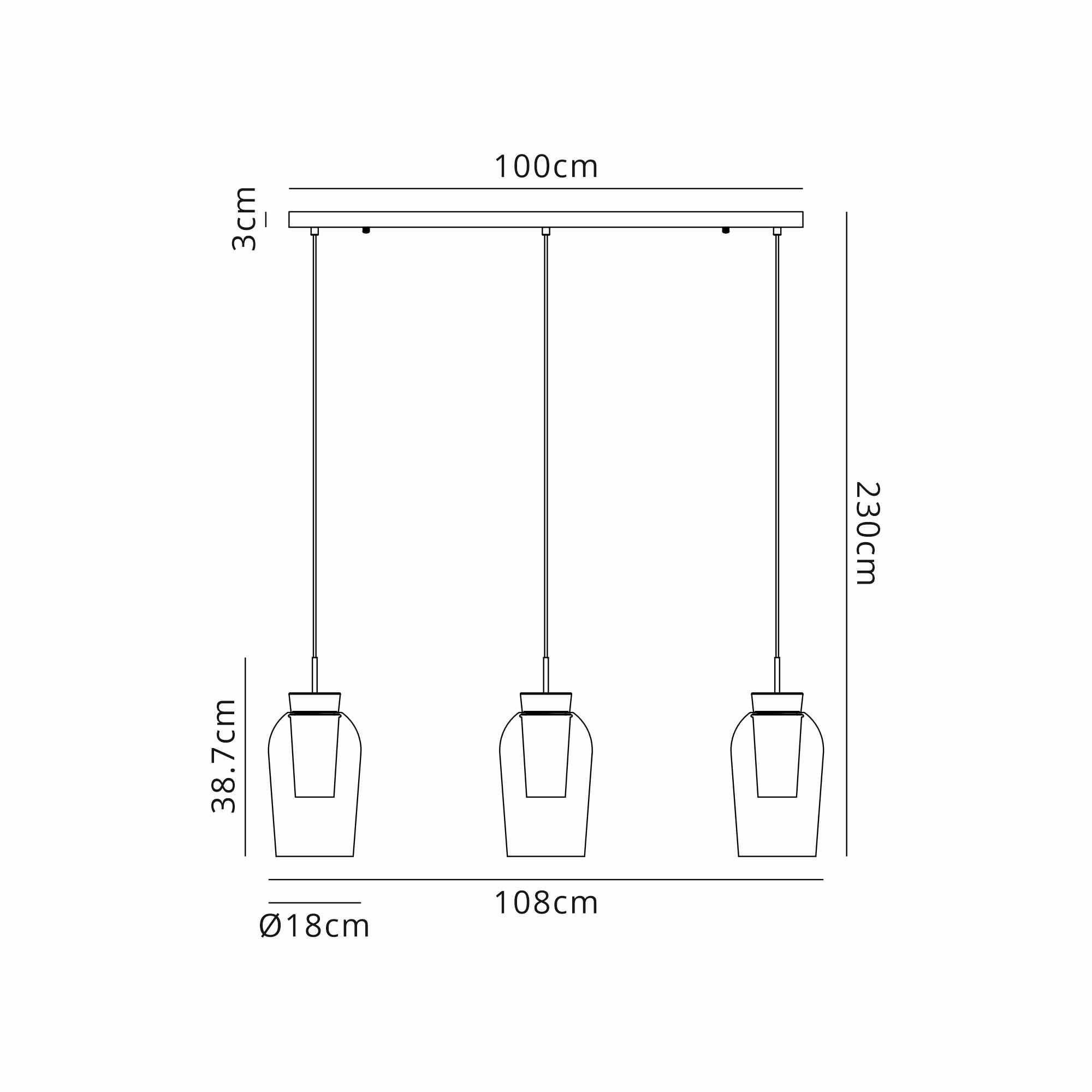 M8397 Nora 3 Light Linear Pendant Gold/White/Clear Glass With Frosted Inner