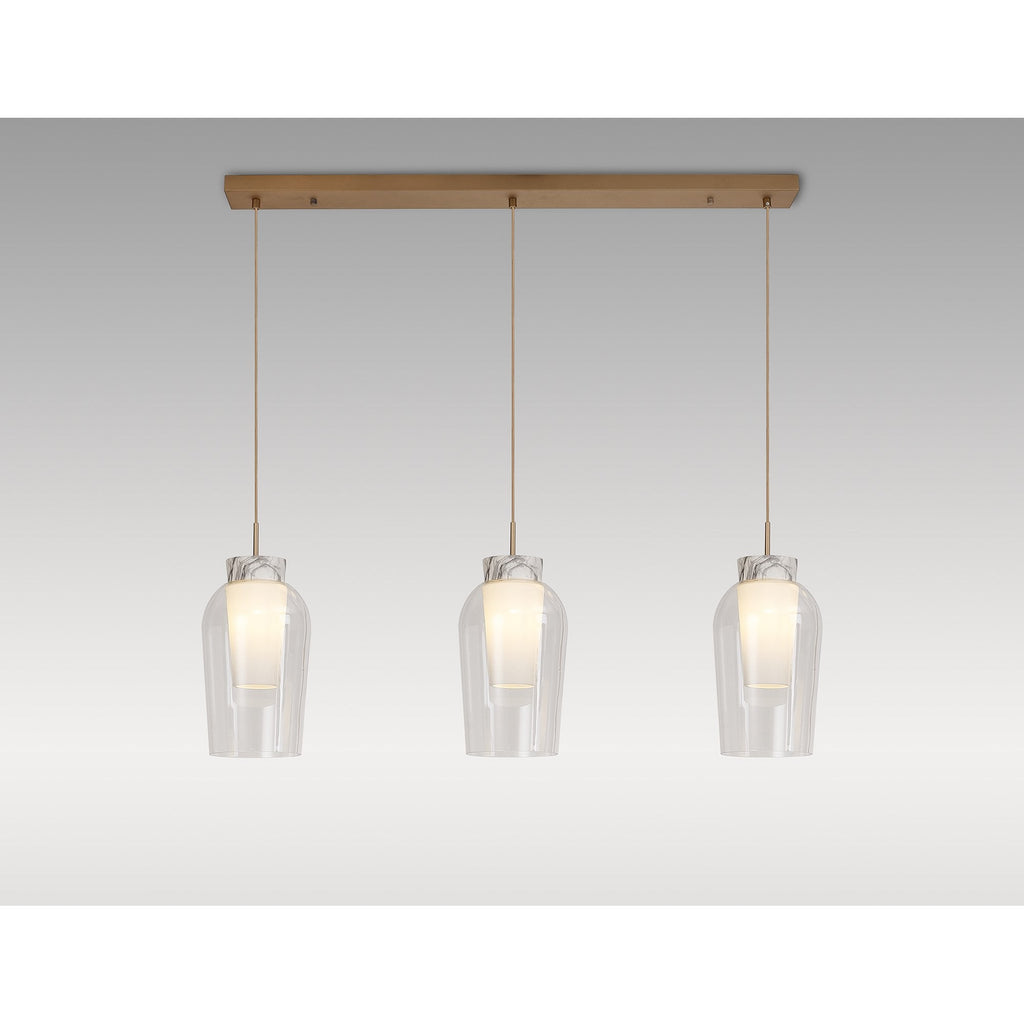 M8397 Nora 3 Light Linear Pendant Gold/White/Clear Glass With Frosted Inner