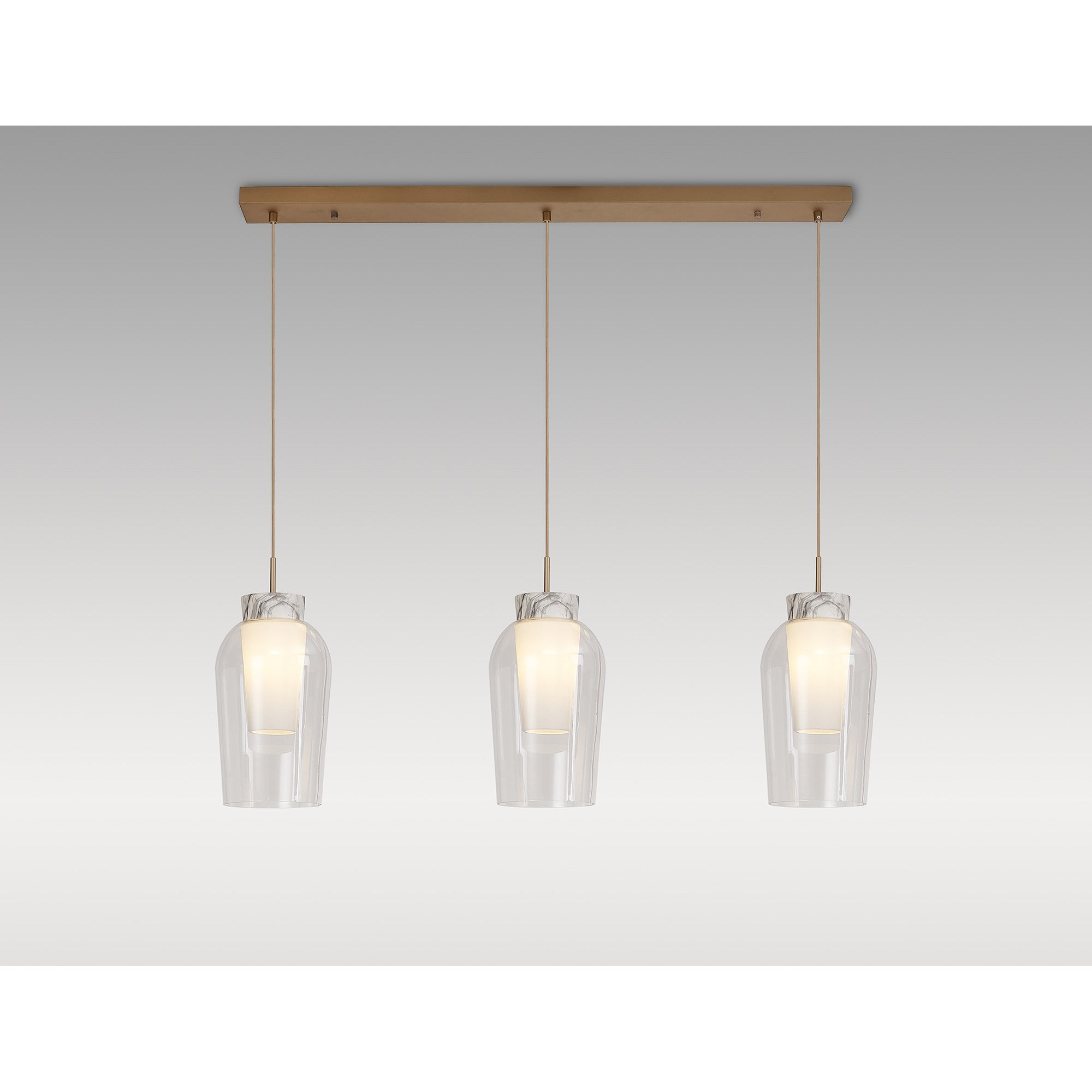 M8397 Nora 3 Light Linear Pendant Gold/White/Clear Glass With Frosted Inner