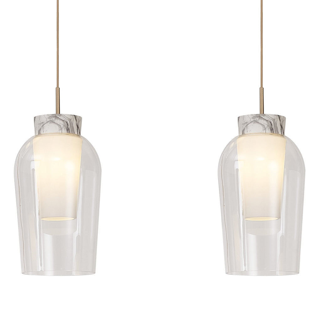 M8397 Nora 3 Light Linear Pendant Gold/White/Clear Glass With Frosted Inner