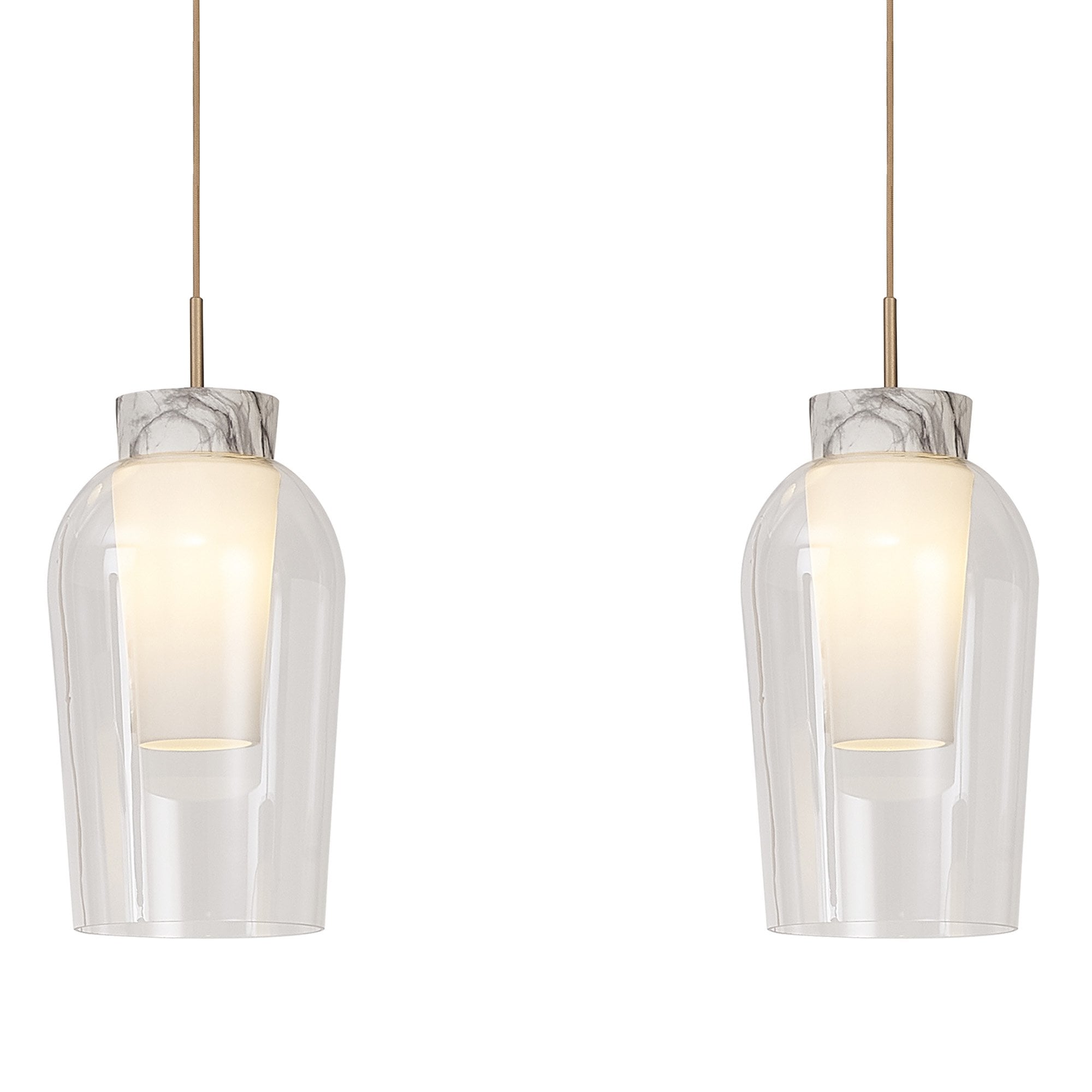 M8397 Nora 3 Light Linear Pendant Gold/White/Clear Glass With Frosted Inner
