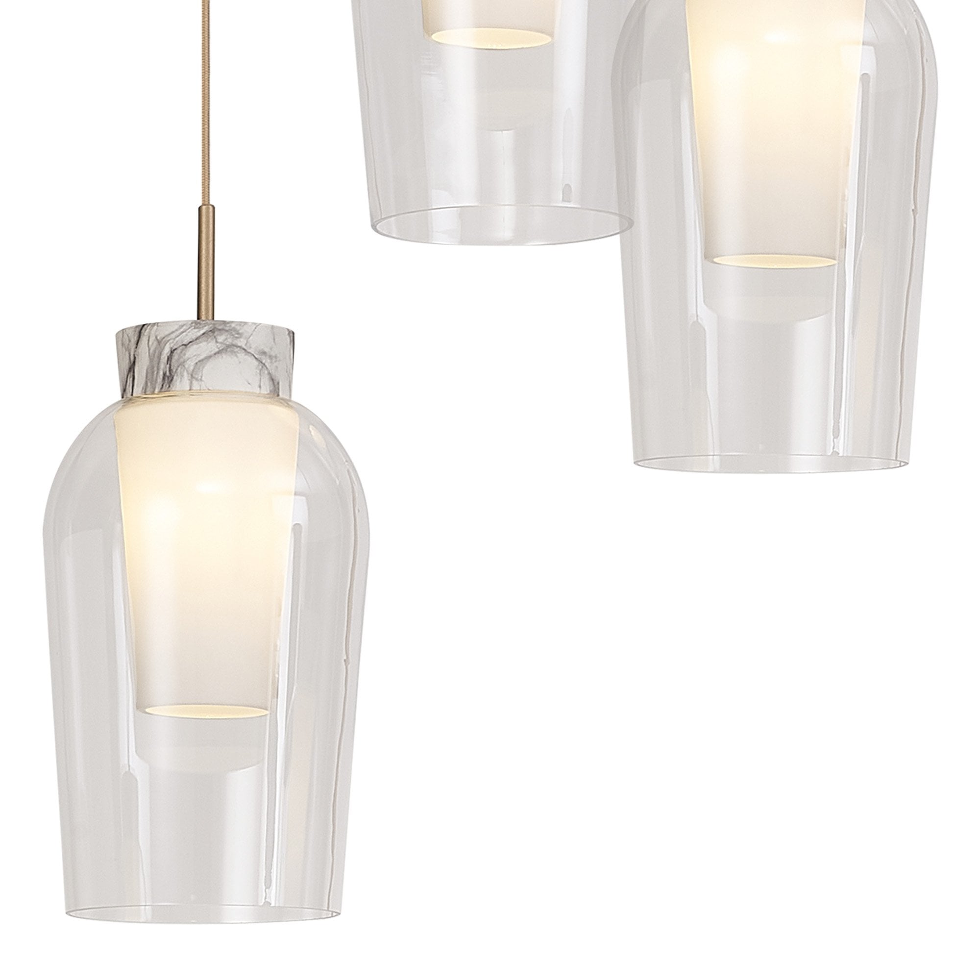 M8396 Nora 3 Light Round Pendant Gold/White/Clear Glass With Frosted Inner