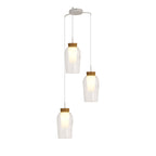 M8276 Nora 3 Light Round Pendant White/Wood/Clear Glass With Frosted Inner