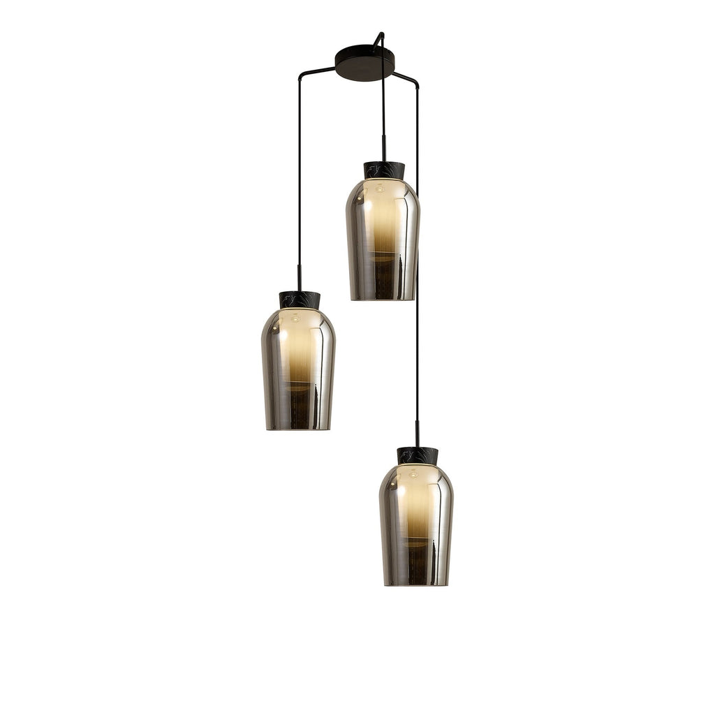 M8284 Nora 3 Light Round Pendant Black/Black Marble/Chrome Glass With Frosted Inner
