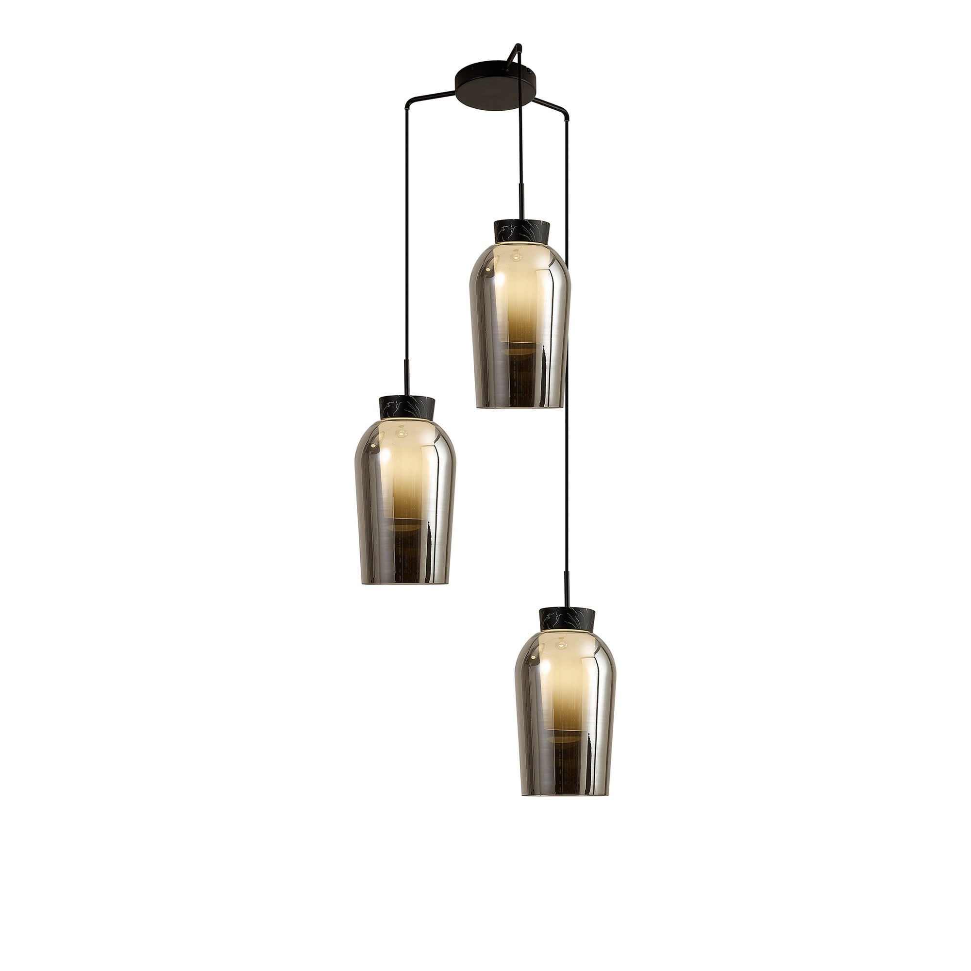 M8284 Nora 3 Light Round Pendant Black/Black Marble/Chrome Glass With Frosted Inner