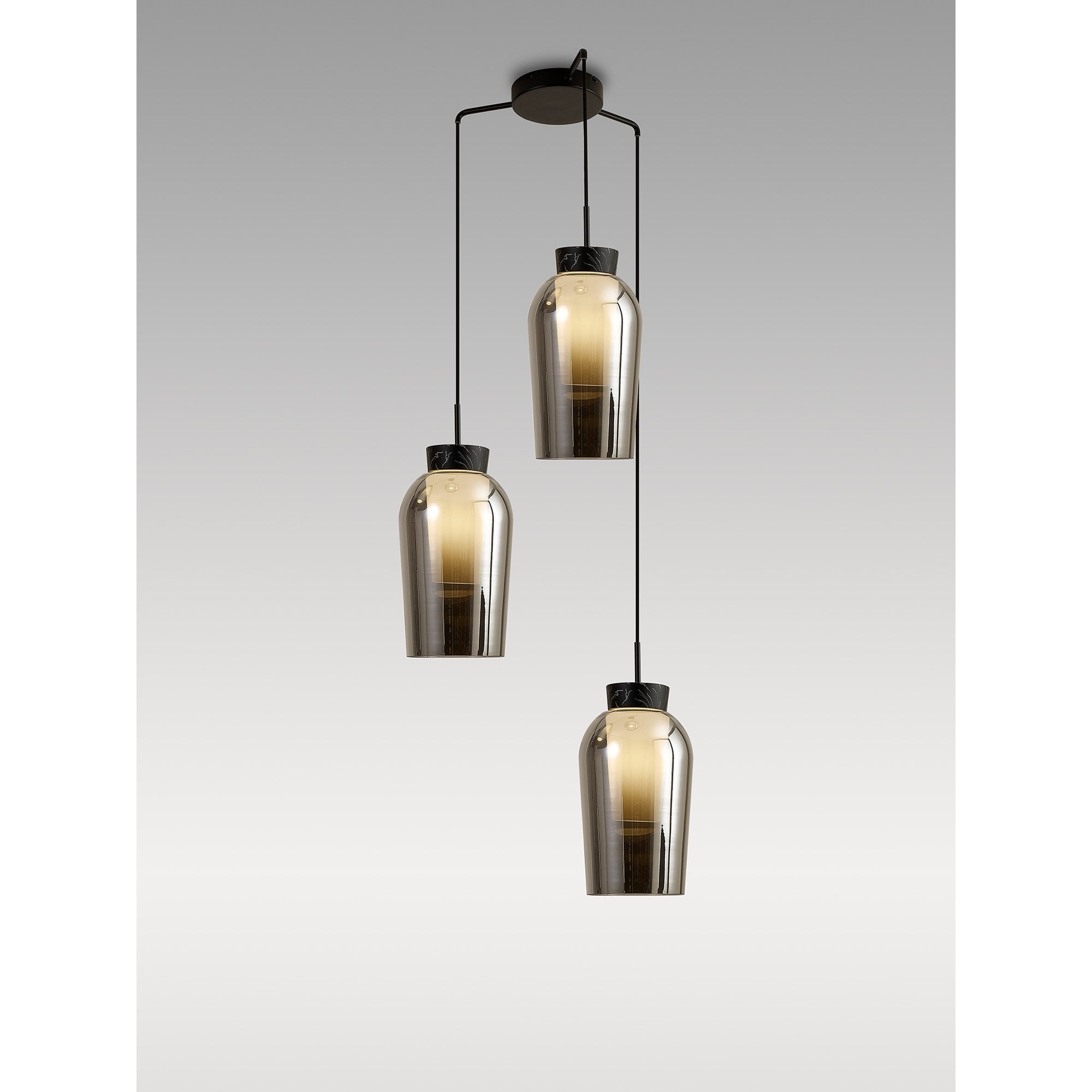M8284 Nora 3 Light Round Pendant Black/Black Marble/Chrome Glass With Frosted Inner