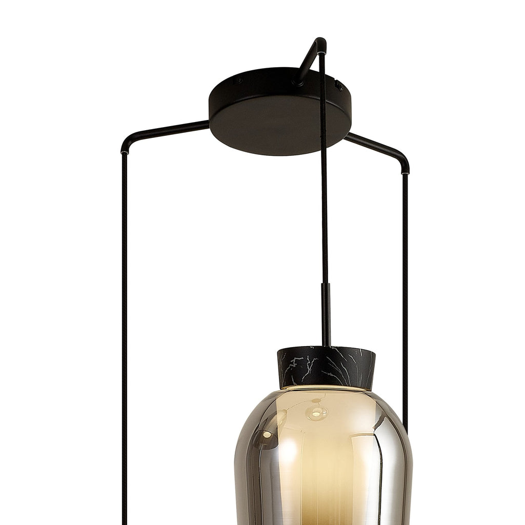 M8284 Nora 3 Light Round Pendant Black/Black Marble/Chrome Glass With Frosted Inner