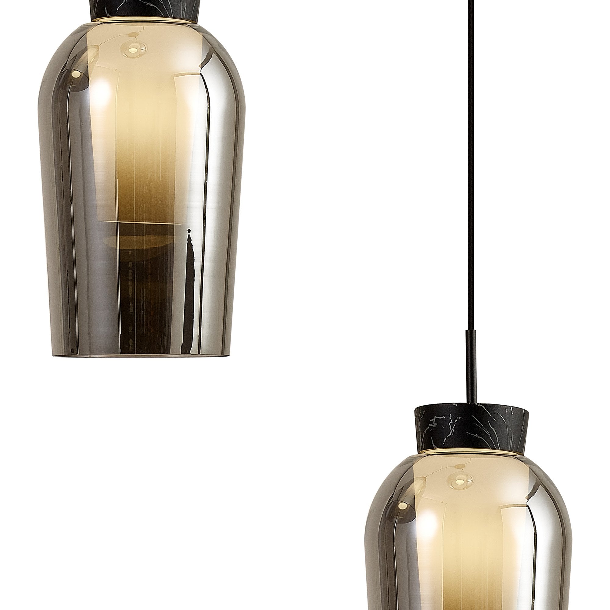 M8284 Nora 3 Light Round Pendant Black/Black Marble/Chrome Glass With Frosted Inner