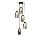 M8283 Nora 5 Light Round Pendant Black/Black Marble/Chrome Glass With Frosted Inner