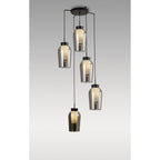 M8283 Nora 5 Light Round Pendant Black/Black Marble/Chrome Glass With Frosted Inner