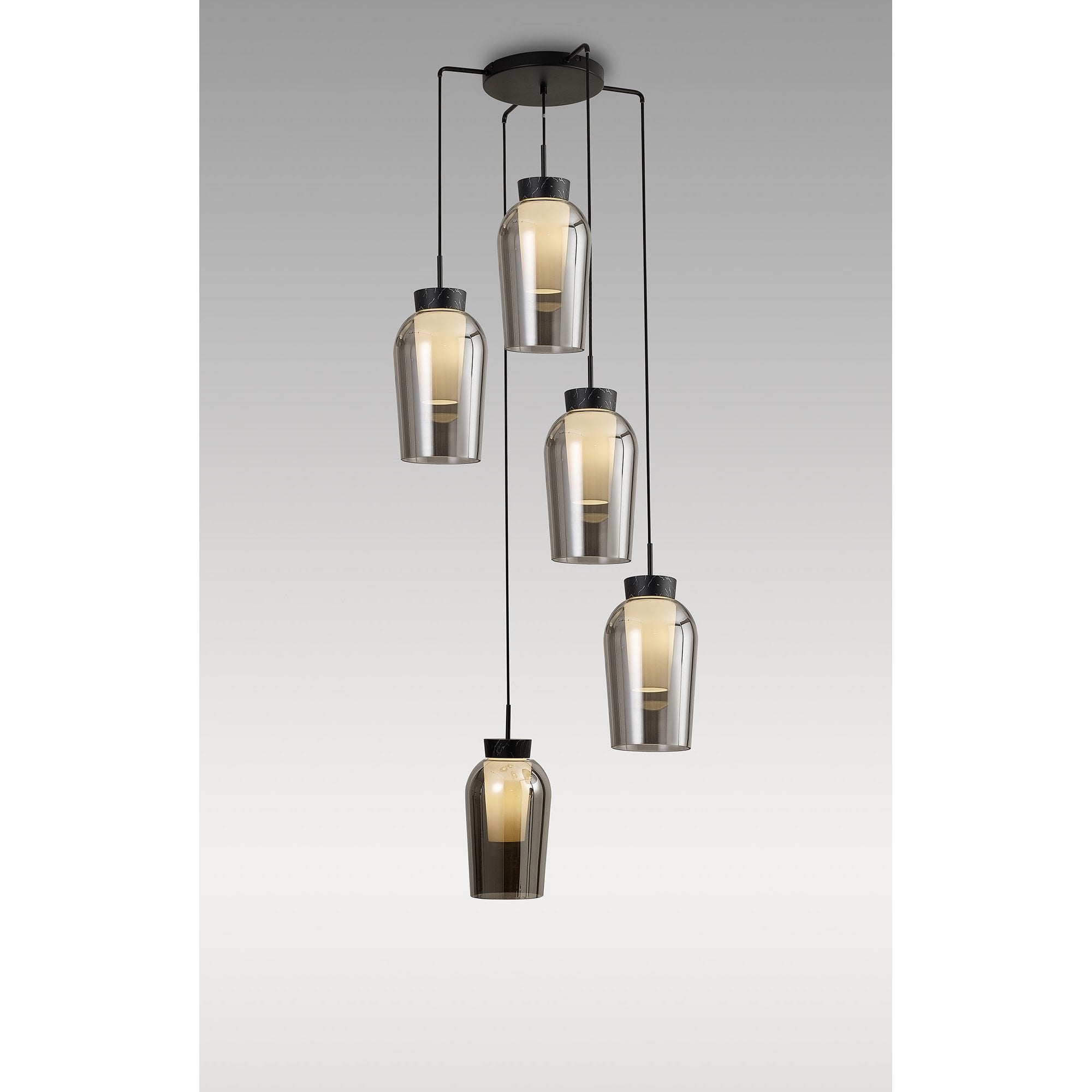 M8283 Nora 5 Light Round Pendant Black/Black Marble/Chrome Glass With Frosted Inner