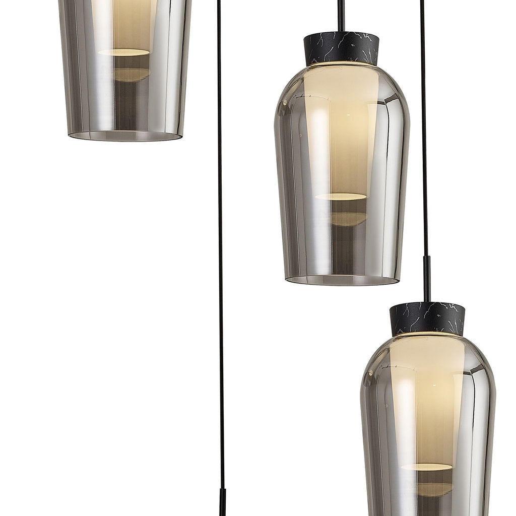 M8283 Nora 5 Light Round Pendant Black/Black Marble/Chrome Glass With Frosted Inner
