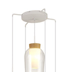 M8275 Nora 5 Light Round Pendant White/Wood/Clear Glass With Frosted Inner