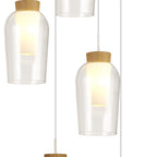 M8275 Nora 5 Light Round Pendant White/Wood/Clear Glass With Frosted Inner